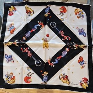 Chopard Vintage Silk Scarf Circus Clown Happy Diamonds Print 18x18 EUC​